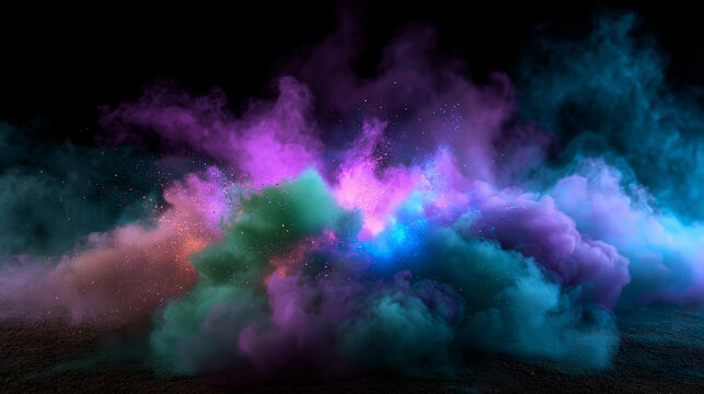 Colorful Powder Explosion Abstract Background on Black