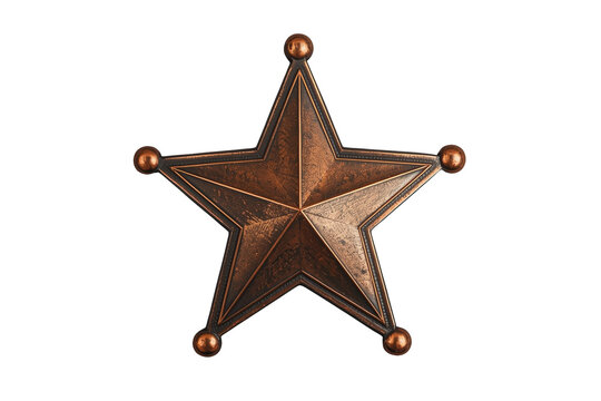 Bronze five point decorative metal star isolated on transparent background