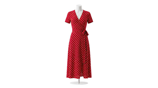 Red Polka Dot Wrap Midi Dress on Mannequin