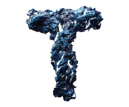 Blue stone letter T isolated on transparent background