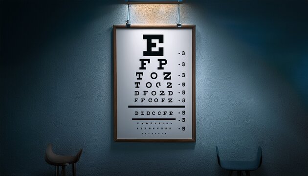 empty eye charts hanging on the wall in a dark examination room