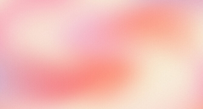 Abstract soft pastel background with glowing pink peach coral mesh gradient lavender mauve highlights and vintage grainy noise texture