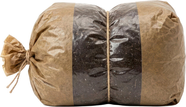 Mushroom substrate grow bag with black soil.