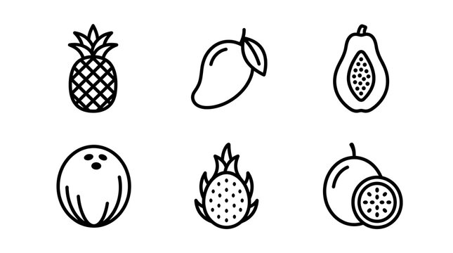 Tropical Fruit Minimalist Line Icon Set