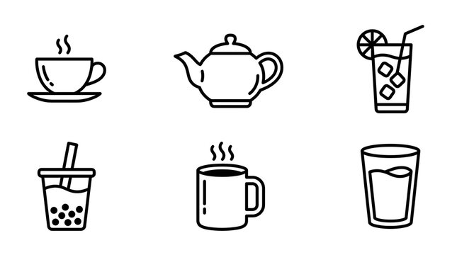 Beverage and Drink Icon Set Minimal Line Art