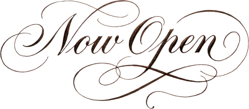 Now Open elegant calligraphy script lettering.