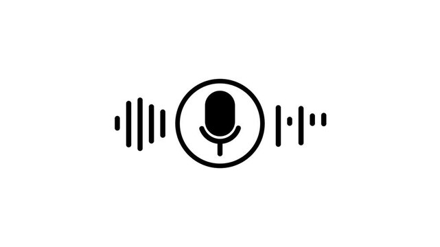 Voice Microphone Icon with Audio Waveform, Speech Recognition Symbol, Podcast Recording, Voice Assistant, Sound Communication, 4k animation .