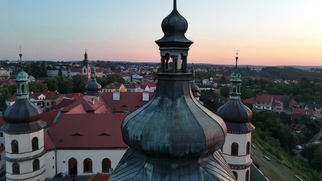 Kostelec nad Čern&yacute;mi lesy Castle at sunset - Aerial drone view
