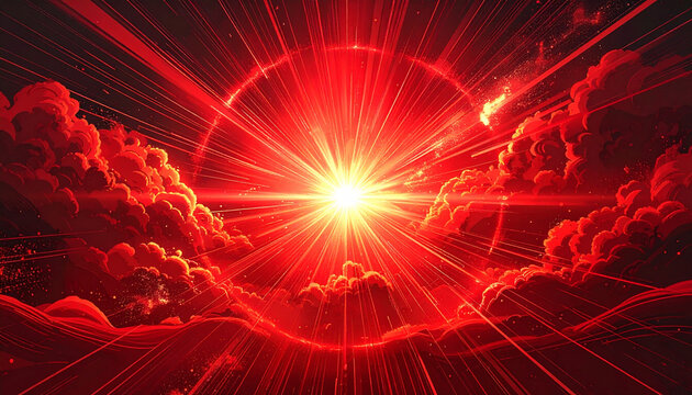Red Solar Burst Through Clouds