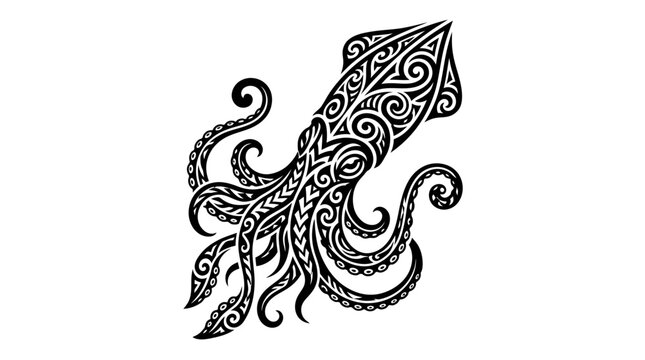Tribal Tattoo Style Squid Illustration