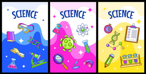 Fototapeta premium Set of science and laboratory element poster vector template background