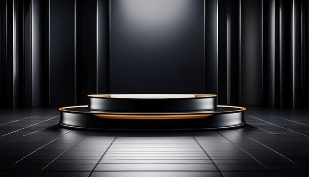 formula one style podium backdrop designed with a dynamic black aesthetic