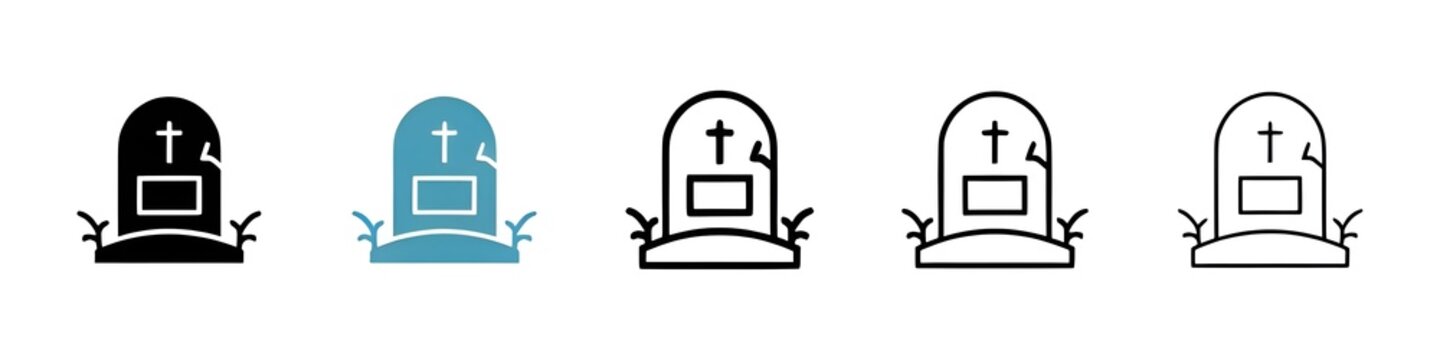Tombstone vector icon set. rip headstone vector icon. death grave tone icon. gravestone vector icon for UI designs. Thin line customizable illustration. Contour symbol. Vector. Editable stroke