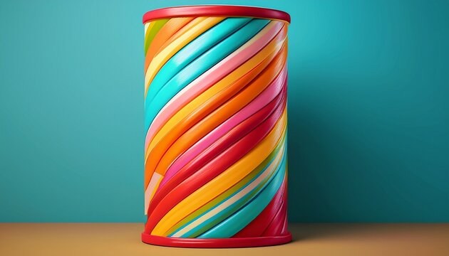 colorful diagonal striped cylinder against blue