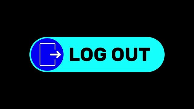 Animated blue LOG OUT interface button with an exit door icon over a solid green screen background. Ideal for UI/UX concepts, web design, and app tutorials.