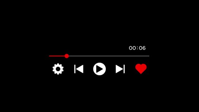 Music player progress bar template on transparent background , Audio music timeline bar moving with track 4k video, modern audio music player interface design, video track player.media player overlay