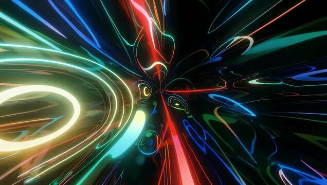futuristic 4K 360-degree panorama VR video captured at 60 frames per second features an abstract design of continuous looping glowing lines creating an immersive dynamic visual experience perfect