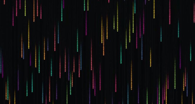 Digital Rain of Colorful Falling Symbols on Dark Background Animation