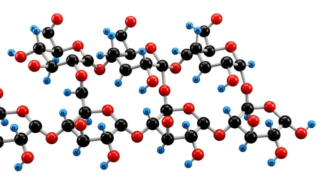 Complex Carbohydrate Molecular Structure 3D Illustration of Polysaccharide Chain on White Background