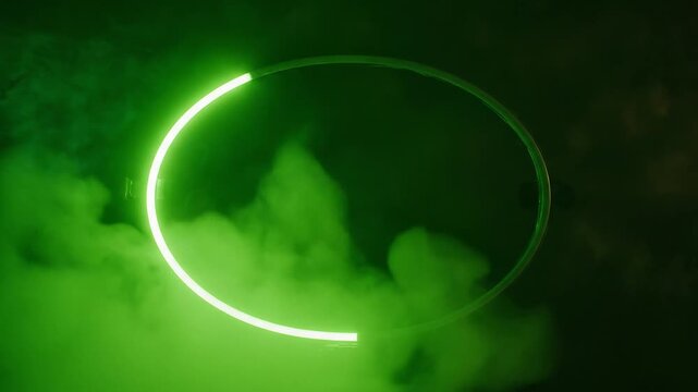 Vibrant green background with a glowing neon oval light creating an abstract and modern visual effect.