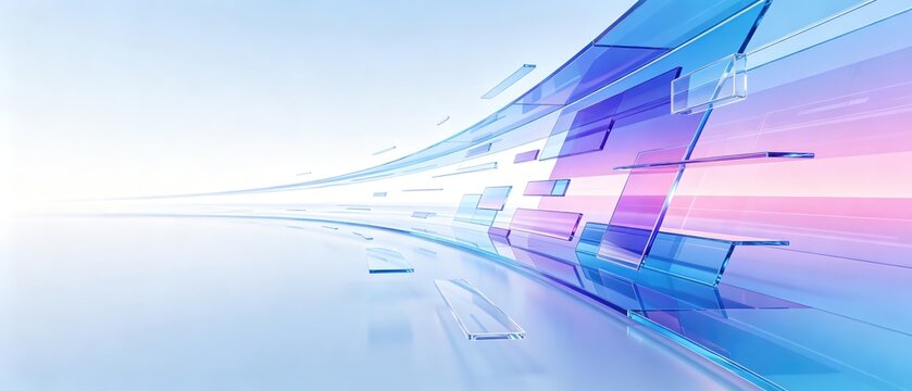 Transparent curved glass ribbon with soft blue and purple gradient, elegant abstract background, idea for premium branding and technology design