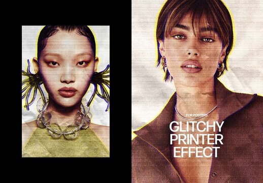 Vertical Glitchy Printer Effect For Poster And Print Design