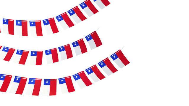 Chile flag bunting hanging on transparent background, symbolizing national celebration and patriotism