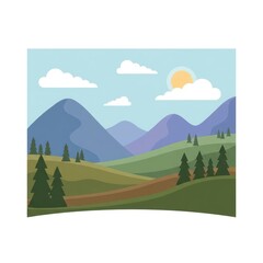 Fototapeta premium Scenic mountain landscape with trees and sun