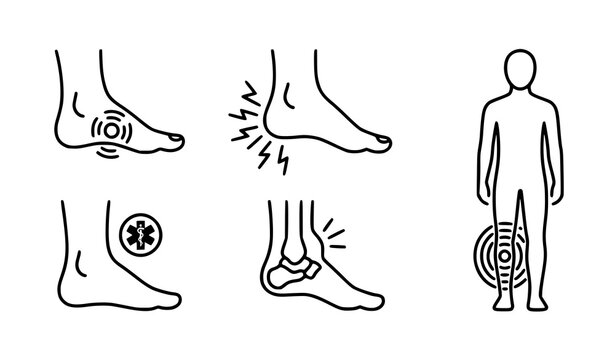 Foot Pain and Body Ache Medical Editable Stroke Outline Icon Vector Set