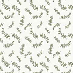 Fototapeta premium Cute Eucalyptus Seamless Pattern on Off White Background | Botanical Repeating Pattern for Fabric, Wallpaper and Wrapping Paper