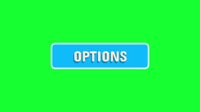 OPTIONS button 3D click animation on green screen background. Modern cyan gaming UI button overlay for game settings and app interface.