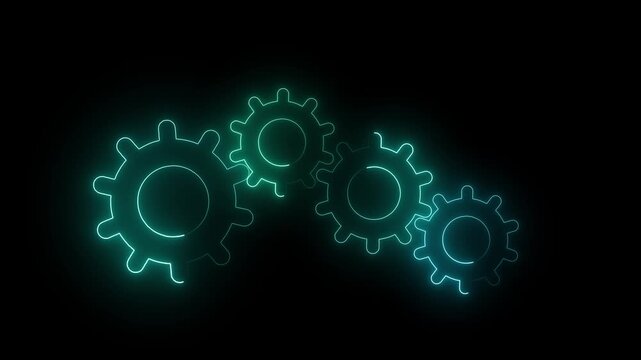 Glowin' teal cogs interlock in a seamless loop against a dark background symbolizing technological progress and connected systems