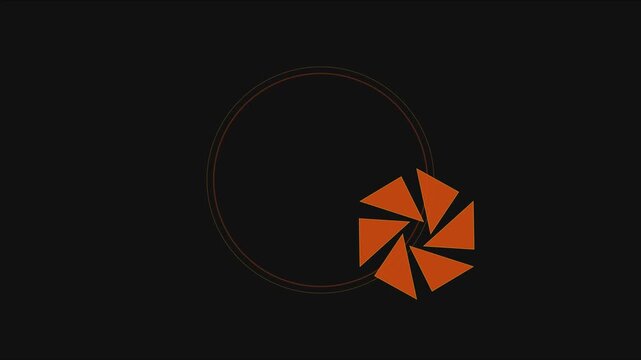 Minimalist loading spinner animation with geometric orange triangles and circular outline 4k progress