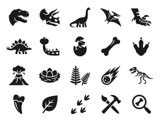Dinosaur Icon Set Paleontology Silhouette Vector Icons © BeNeed Vactory