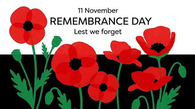 Remembrance day 11 november lest we forget red poppies illustration
