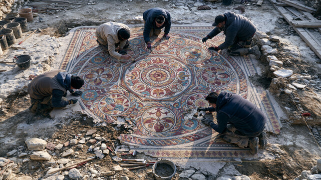 Ancient Mosaic Artisans Revitalizing Cultural Heritage with Traditional Craftsmanship in Rural Setting