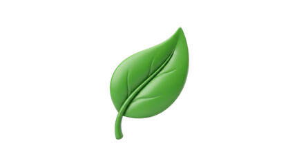 Fototapeta premium Vibrant green leaf with a prominent central vein and stem, rendered in a smooth 3D style PNG Isolated on transparent background
