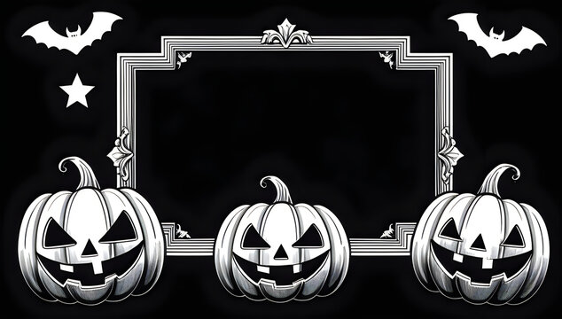 Halloween frame with carved pumpkins and bats illustration illustration