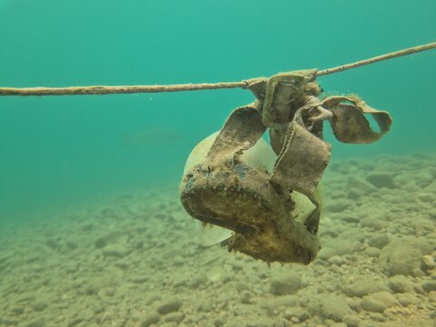 Old submerged diving mask