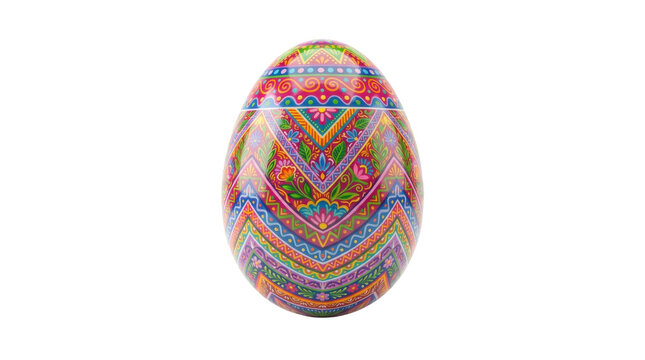 Ornate Easter Egg with Intricate Floral and Geometric Patterns in Vibrant Colors PNG Isolated on transparent background