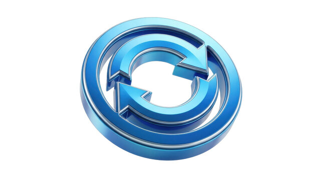 Blue 3D refresh or recycle symbol with arrows in a circular motion PNG Isolated on transparent background