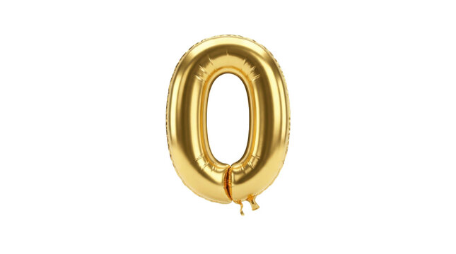 Shiny Gold Number 0 Balloon Decoration for Celebrations and Events PNG Isolated on transparent background