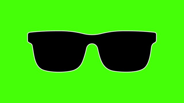 Black sunglasses icon animation isolated on green screen background, simple flat style illustration of eyewear, vector graphic design element