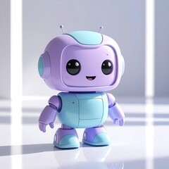 Fototapeta premium Cute pastel robot character standing in studio lighting.