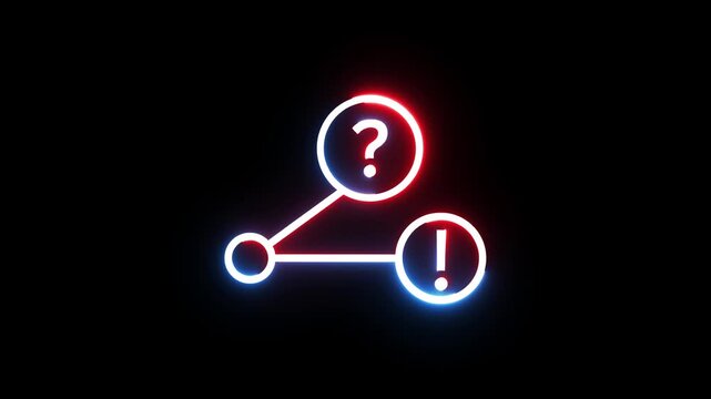 Animated neon diagram with question and exclamation marks, representing idea