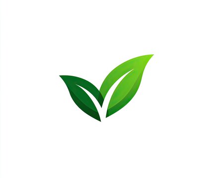 Two stylized, vibrant green leaves on white background, suggesting nature and growth
