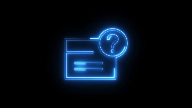 Question mark glowing neon line icon animation on black background seamless loop