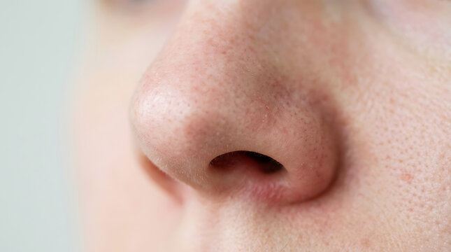 Macro close-up of human nose with nostril detail