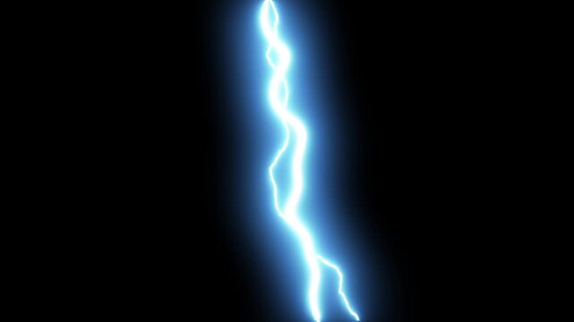 Flash FX thunder animation in blue colour on black background, electric lightning strike, hand drawn cartoon thunder FX, glowing thunders arcs VFX effect. 4k video