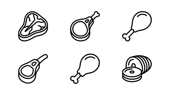Set of meat line icons including steak chicken and ham